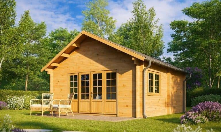 Ein kleines hölzernes Gartenhaus 24qm mit Schlafboden 