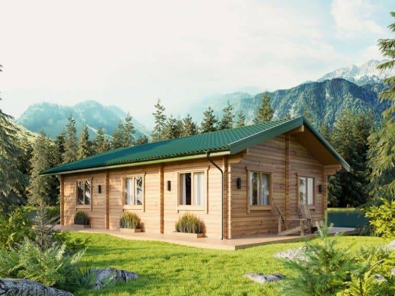 Ferienhaus Brandenburg: Holzhaus mit grünem Dach in der Natur. Ideal für Urlaub und Erholung.