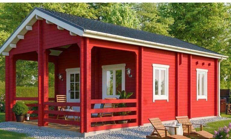 Ferienhaus Berlin: Rotes Holzhaus mit Veranda und Garten. Ideal für Urlaub und Erholung in der Natur. Gemütliche Atmosphäre.