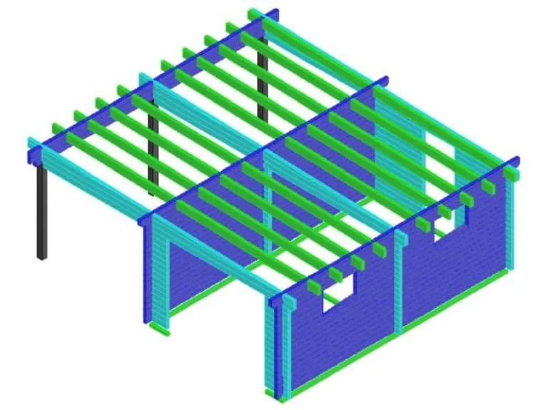 Garage with pent roof carport
