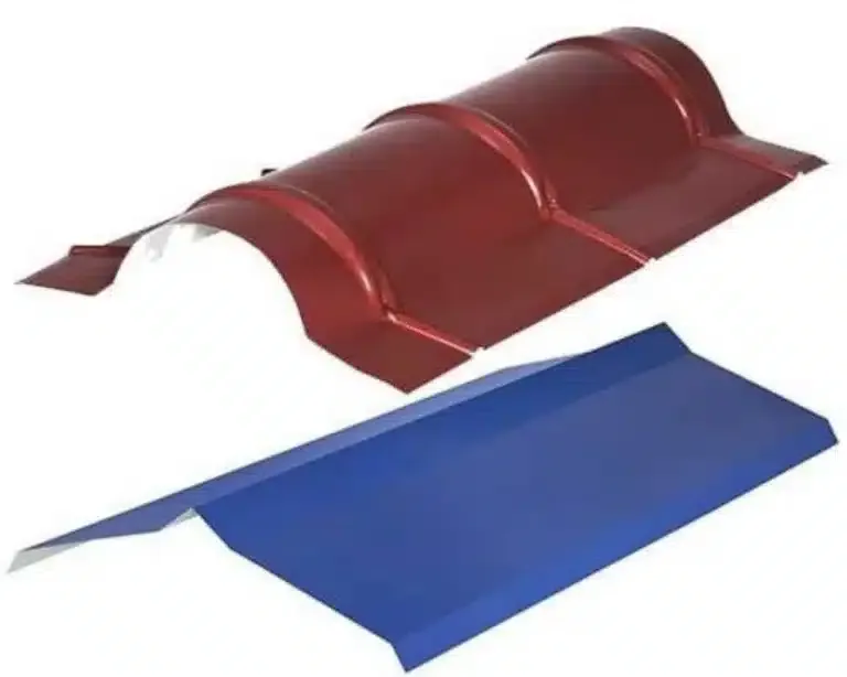 Dacheindeckung Eine Dacheindeckung mit einem blau-roten Dach.